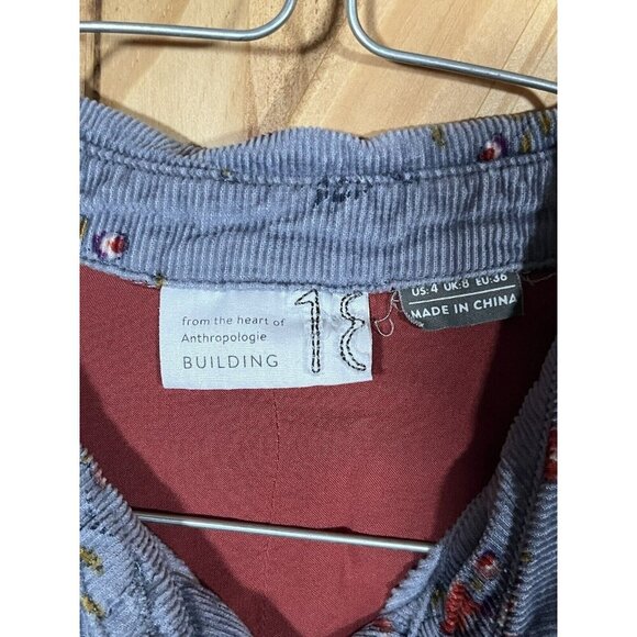 Anthropologie Building 18 Corduroy Floral Button Down Shirt Women's Size 4 Top - Picture 5 of 8